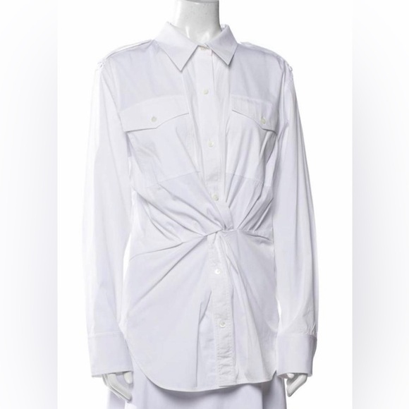 Helmut Lang Tops - Helmut Lang Gathered Button-Front Long Sleeve Knot White Shirt | S
